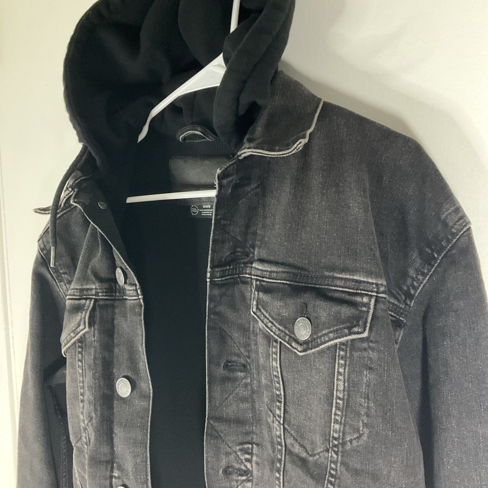 American Eagle Men's Hooded Denim Trucker Jacket SZ M Color Black